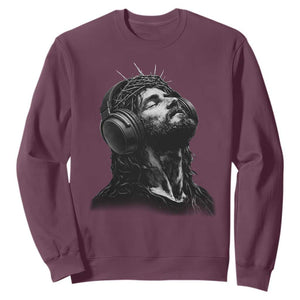 Jesus with Headphones Christ Religious Christian Music Lover Sweatshirt