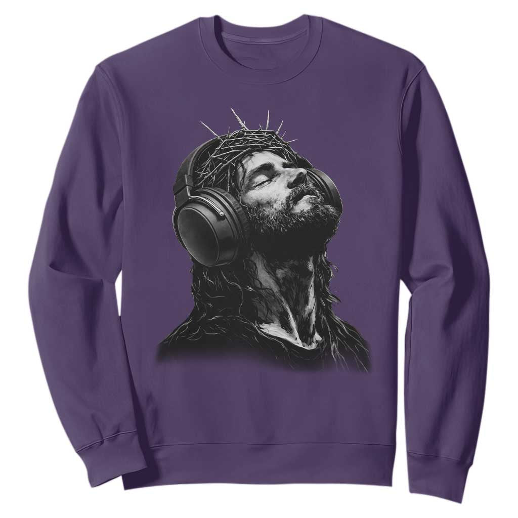 Jesus with Headphones Christ Religious Christian Music Lover Sweatshirt