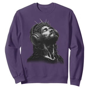 Jesus with Headphones Christ Religious Christian Music Lover Sweatshirt