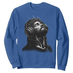 Jesus with Headphones Christ Religious Christian Music Lover Sweatshirt
