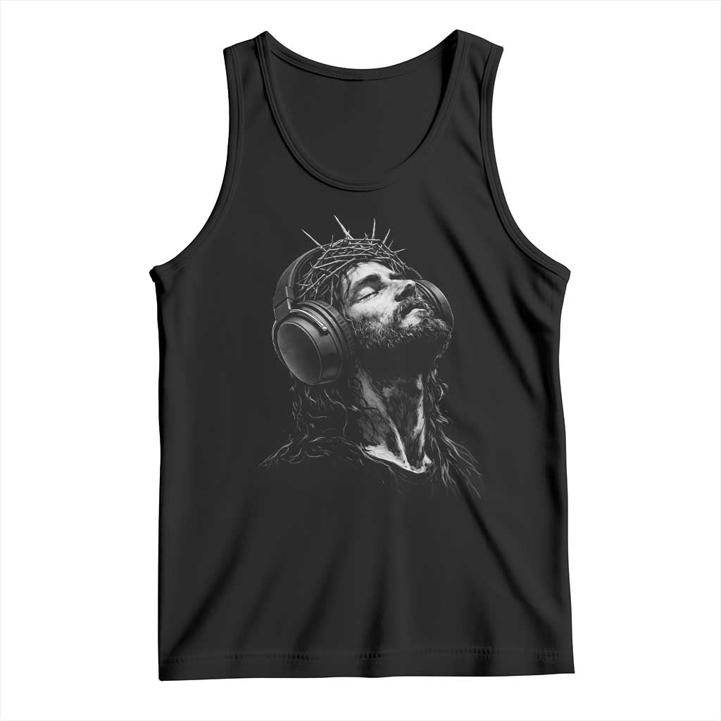 Jesus with Headphones Christ Religious Christian Music Lover Tank Top