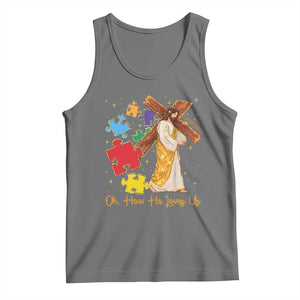 Autism Awareness Jesus Tank Top Oh How He Loves Us Christian Bible Verse TS11 Black Heather Print Your Wear