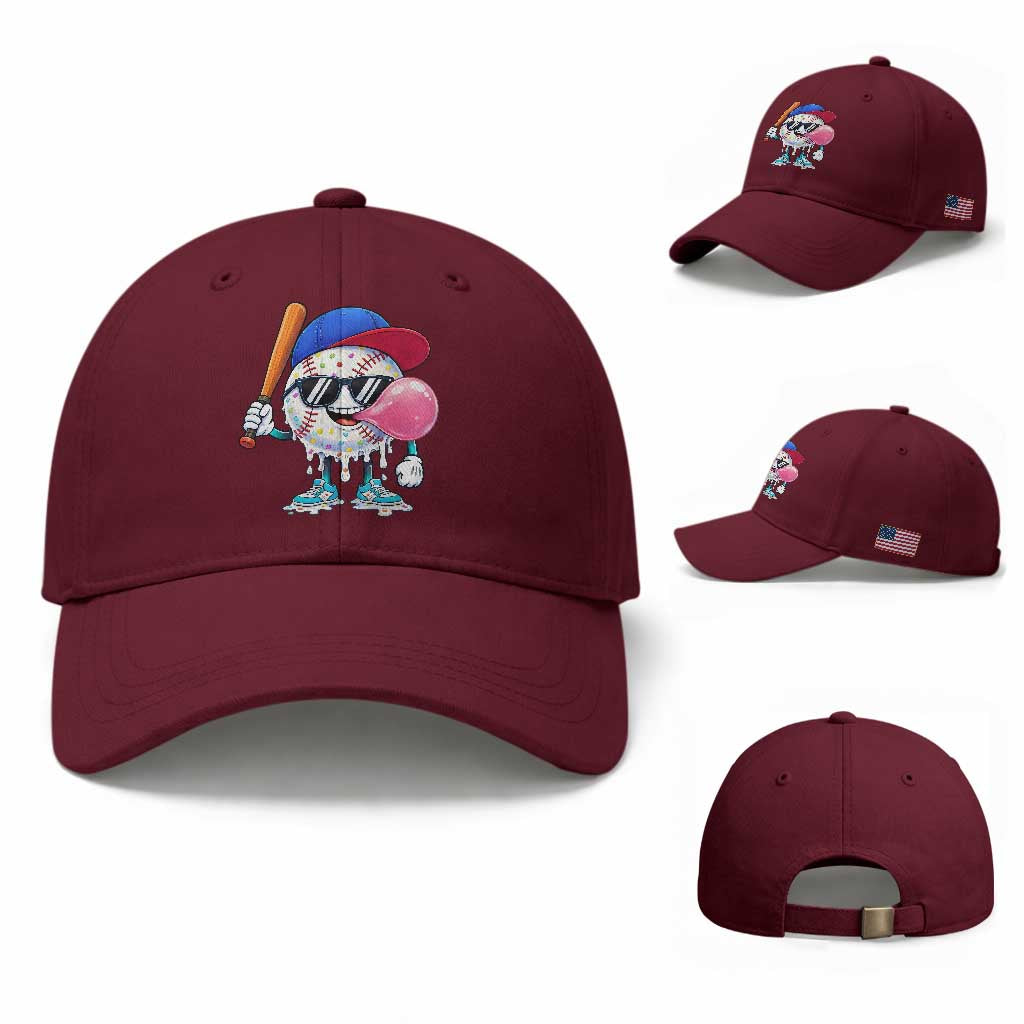Baseball Bubble Gum Sports Game Day Baseball Cap TS11 Baseball Cap Universal Fit Maroon Print Your Wear