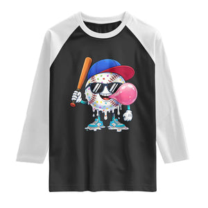 Baseball Bubble Gum Sports Game Day Raglan Shirt TS11 Black White Print Your Wear