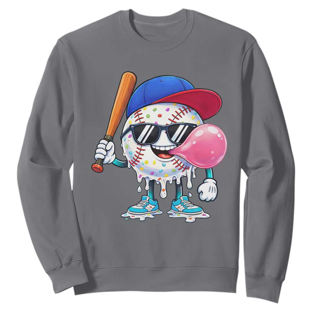 Baseball Bubble Gum Sports Game Day Sweatshirt TS11 Charcoal Print Your Wear