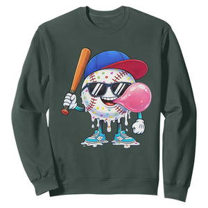 Baseball Bubble Gum Sports Game Day Sweatshirt TS11 Dark Forest Green Print Your Wear