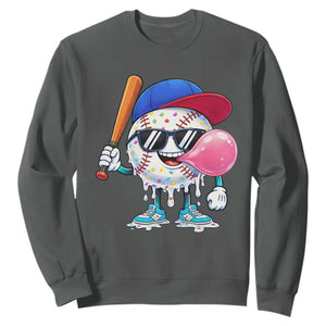 Baseball Bubble Gum Sports Game Day Sweatshirt TS11 Dark Heather Print Your Wear