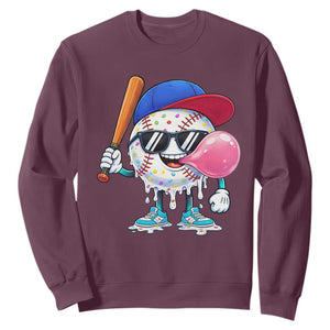 Baseball Bubble Gum Sports Game Day Sweatshirt TS11 Maroon Print Your Wear