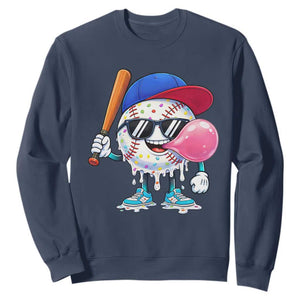 Baseball Bubble Gum Sports Game Day Sweatshirt TS11 Navy Print Your Wear