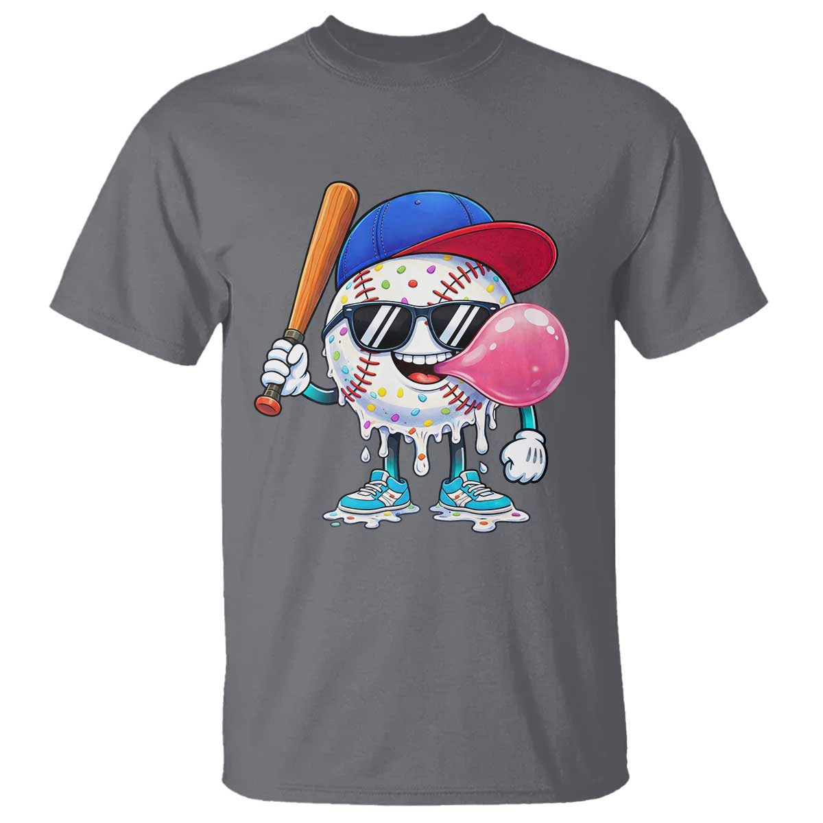 Baseball Bubble Gum Sports Game Day T Shirt TS11 Charcoal Print Your Wear