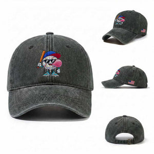 Baseball Bubble Gum Sports Game Day Washed Cotton Baseball Cap TS11 Washed Cap Universal Fit Dark Green Print Your Wear