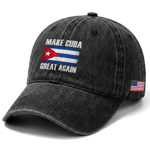 Make Cuba Great Again Washed Cotton Baseball Cap Vintage Cuban Map TS11 Print Your Wear
