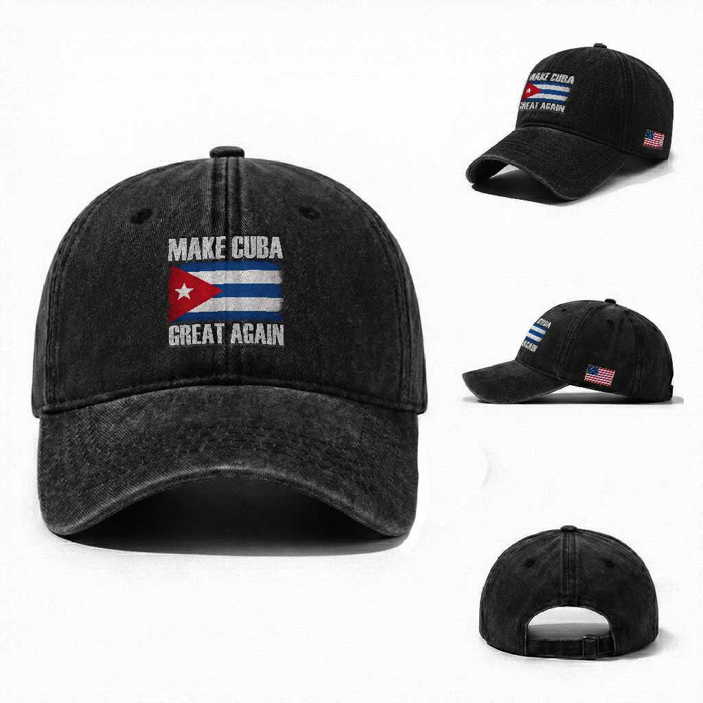 Make Cuba Great Again Washed Cotton Baseball Cap Vintage Cuban Map TS11 Washed Cap Universal Fit Black Print Your Wear