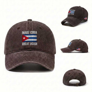 Make Cuba Great Again Washed Cotton Baseball Cap Vintage Cuban Map TS11 Washed Cap Universal Fit Dark Brown Print Your Wear