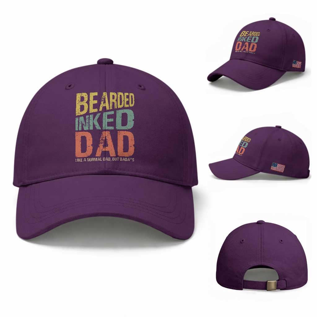 Funny Bearded Inked Dad Like A Normal Dad But Badass Baseball Cap Father's Day TS11 Baseball Cap Universal Fit Purple Print Your Wear