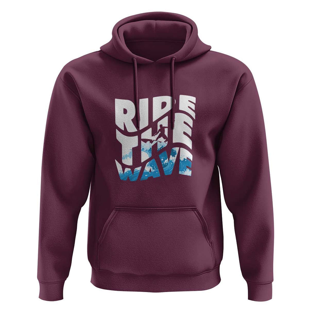 Surfing Hoodie Ride The Wave Surfer Boardsport Wave TS11 Maroon Print Your Wear