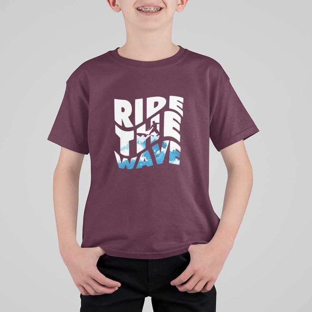 Surfing T Shirt For Kid Ride The Wave Surfer Boardsport Wave TS11 Maroon Print Your Wear