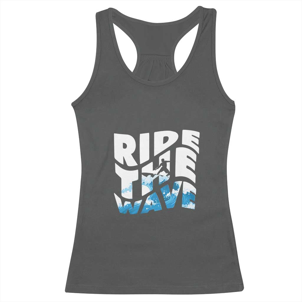 Surfing Racerback Tank Top Ride The Wave Surfer Boardsport Wave TS11 Dark Heather Print Your Wear