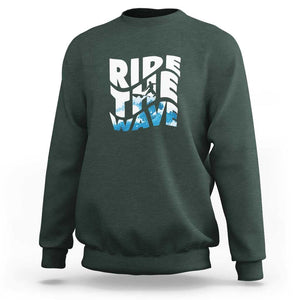 Surfing Sweatshirt Ride The Wave Surfer Boardsport Wave TS11 Dark Forest Green Print Your Wear
