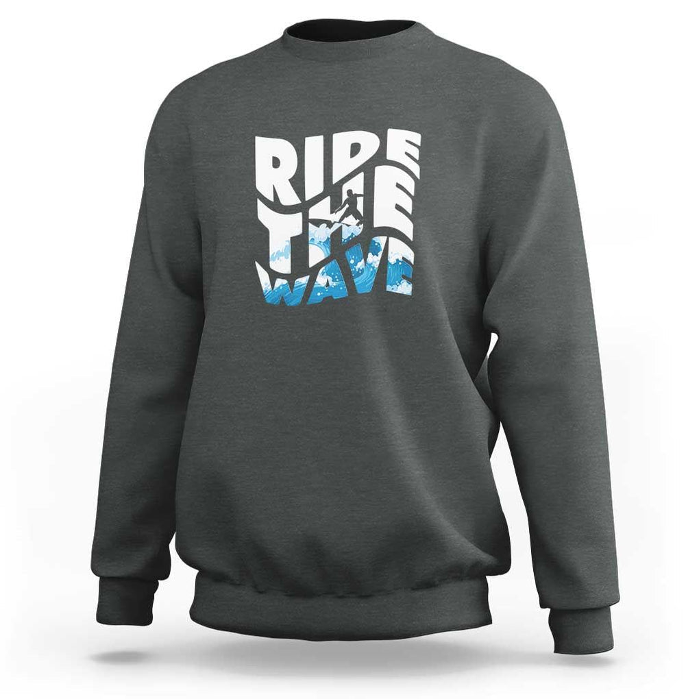 Surfing Sweatshirt Ride The Wave Surfer Boardsport Wave TS11 Dark Heather Print Your Wear