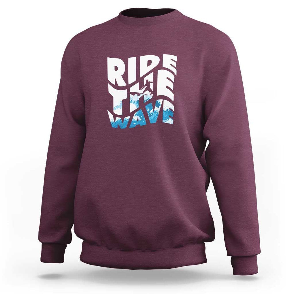 Surfing Sweatshirt Ride The Wave Surfer Boardsport Wave TS11 Maroon Print Your Wear