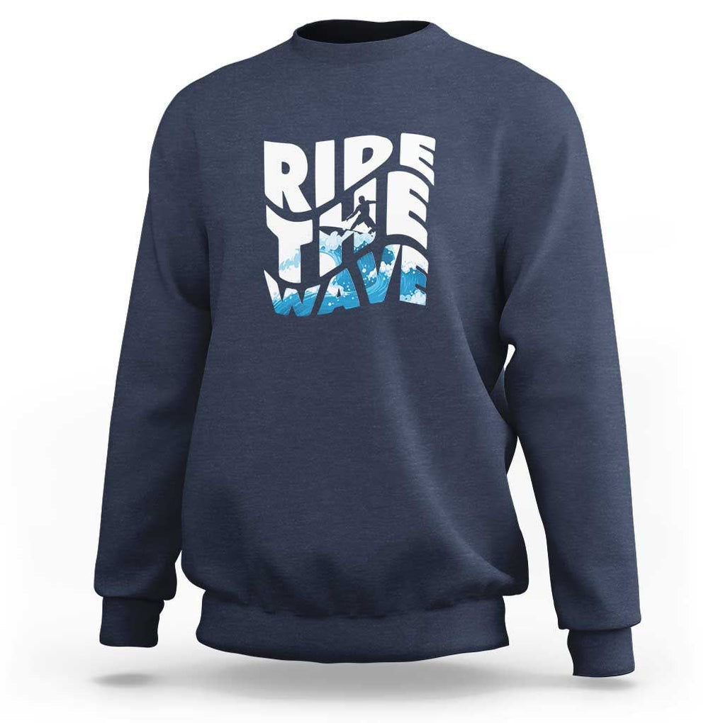 Surfing Sweatshirt Ride The Wave Surfer Boardsport Wave TS11 Navy Print Your Wear