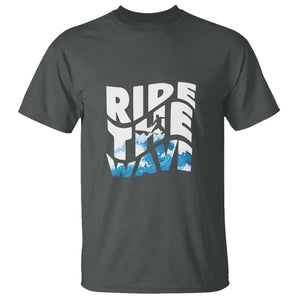 Surfing T Shirt Ride The Wave Surfer Boardsport Wave TS11 Dark Heather Print Your Wear