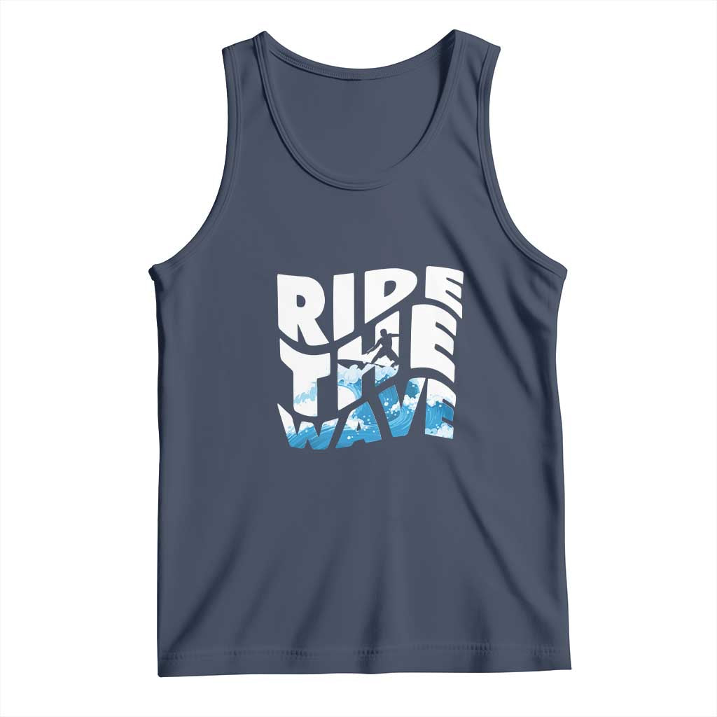 Surfing Tank Top Ride The Wave Surfer Boardsport Wave TS11 Navy Print Your Wear