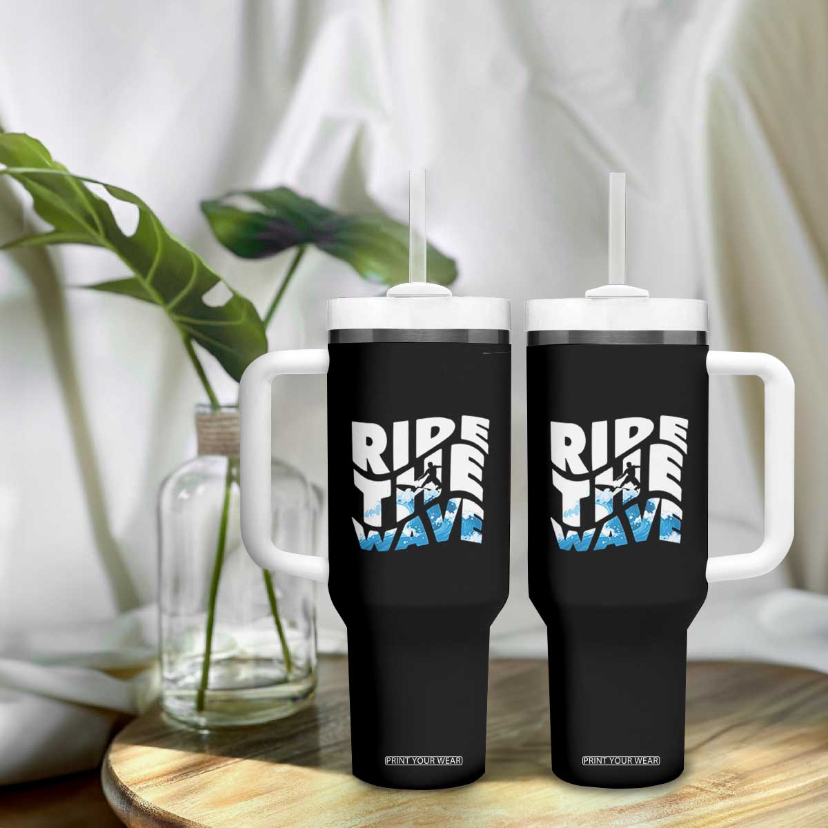 Surfing Tumbler With Handle Ride The Wave Surfer Boardsport Wave TS11 Print Your Wear