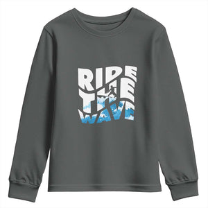Surfing Youth Sweatshirt Ride The Wave Surfer Boardsport Wave TS11 Dark Heather Print Your Wear