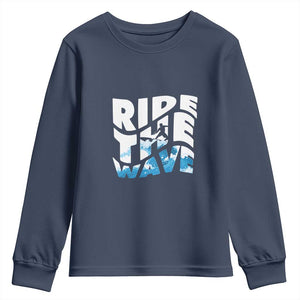 Surfing Youth Sweatshirt Ride The Wave Surfer Boardsport Wave TS11 Navy Print Your Wear