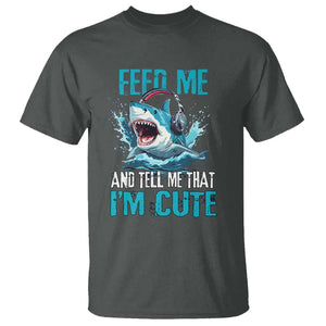 Shark Lover T Shirt Feed Me And Tell Me That I'm Cute Ocean TS11 Dark Heather Print Your Wear