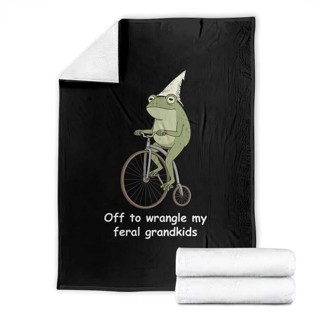 Off To Wrangle My Feral Grandkids Funny Grandparents Frog Throw Blanket TS11 Black Print Your Wear