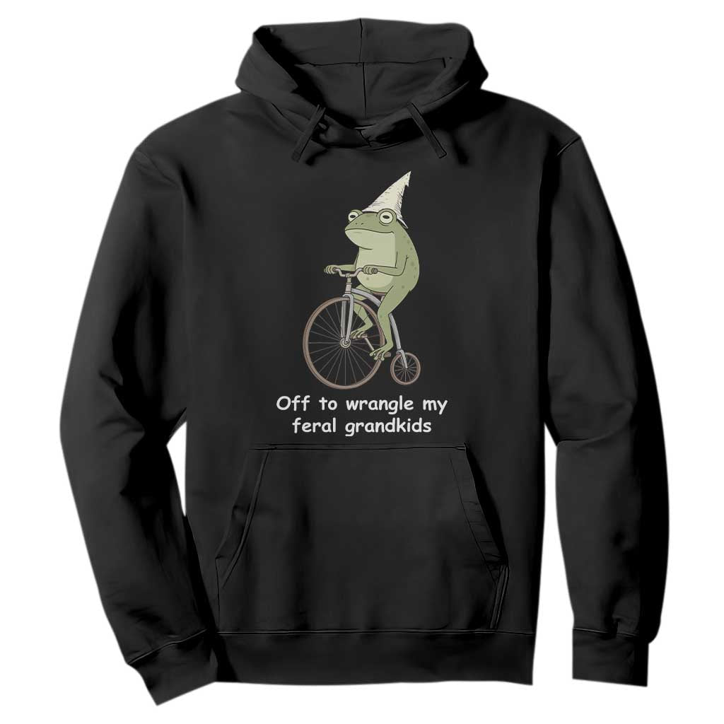 Off To Wrangle My Feral Grandkids Funny Grandparents Frog Hoodie TS11 Black Print Your Wear