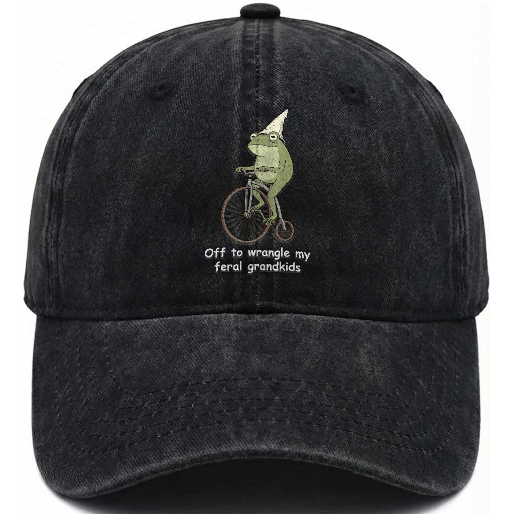 Off To Wrangle My Feral Grandkids Funny Grandparents Frog Washed Cotton Baseball Cap TS11 Print Your Wear
