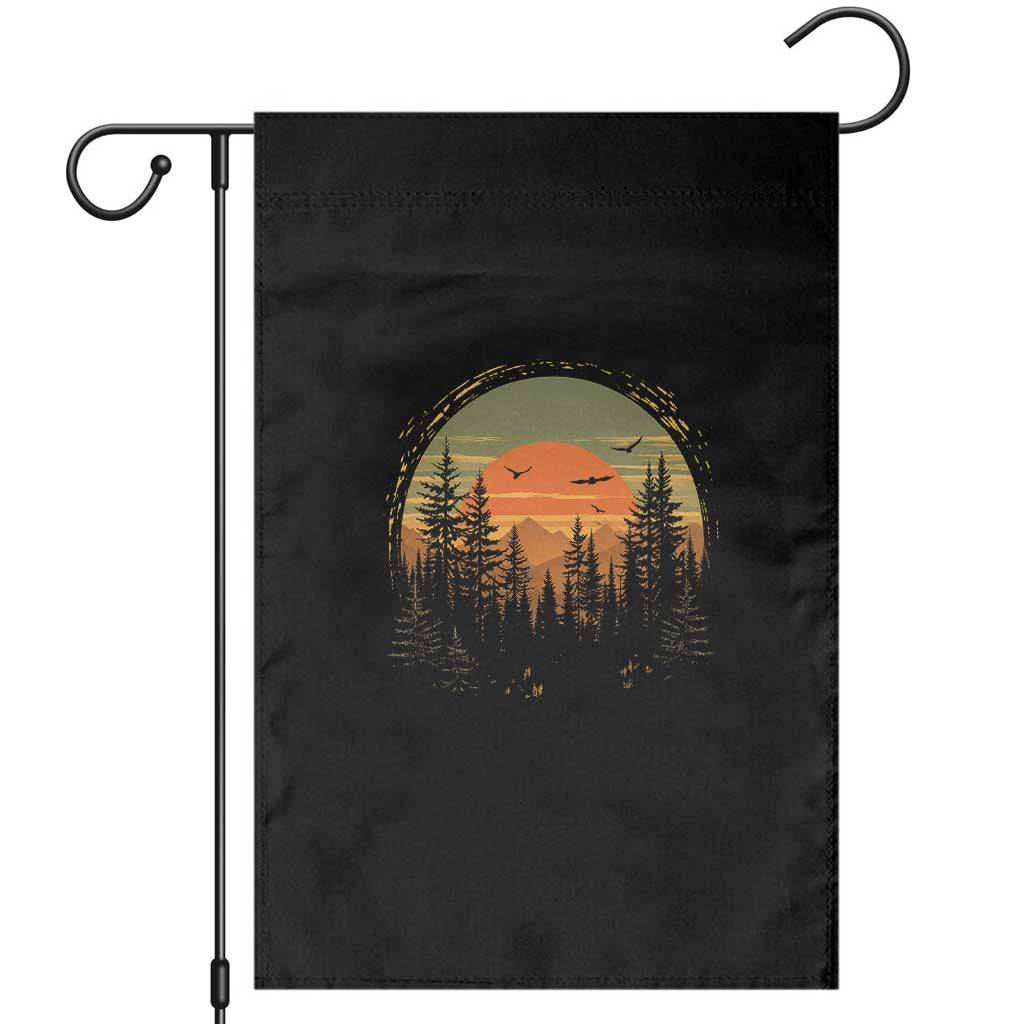 Retro Forest Trees Outdoors Nature Lover Garden Flag TS11 Black Print Your Wear