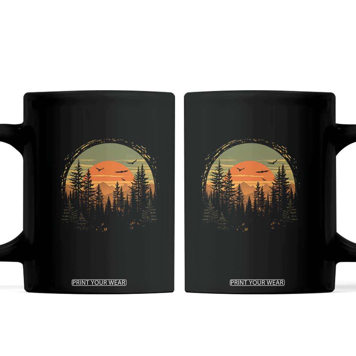 Retro Forest Trees Outdoors Nature Lover Coffee Mug TS11 Black Print Your Wear