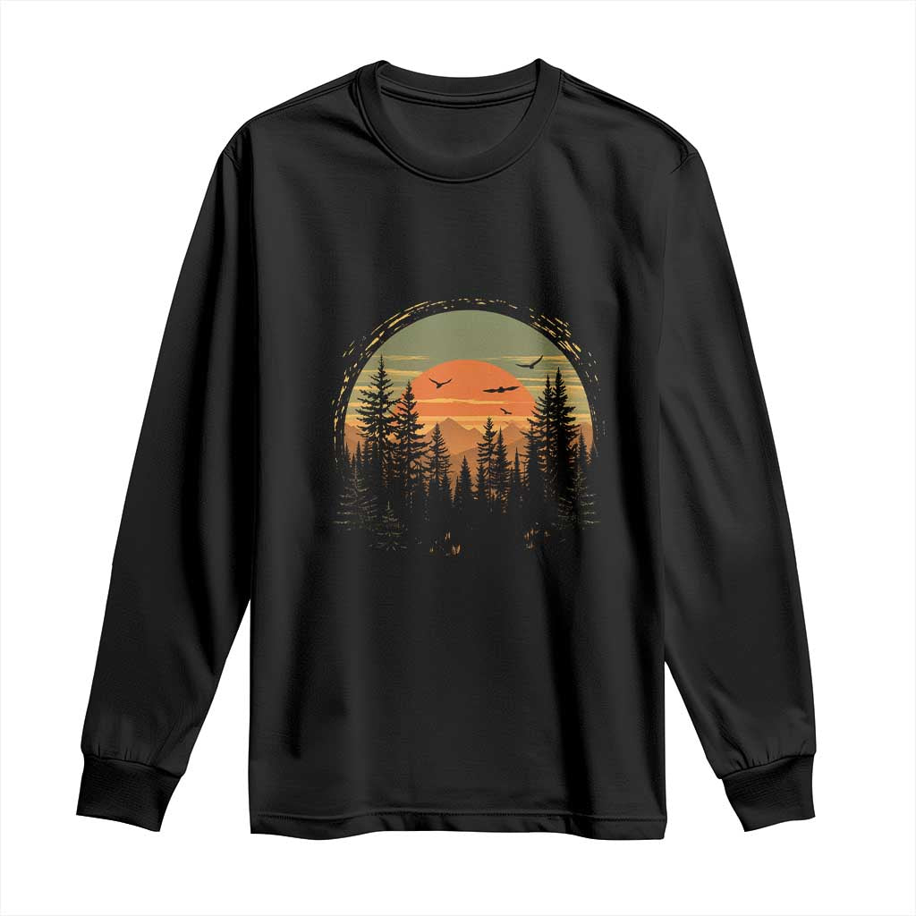 Retro Forest Trees Outdoors Nature Lover Long Sleeve Shirt TS11 Black Print Your Wear