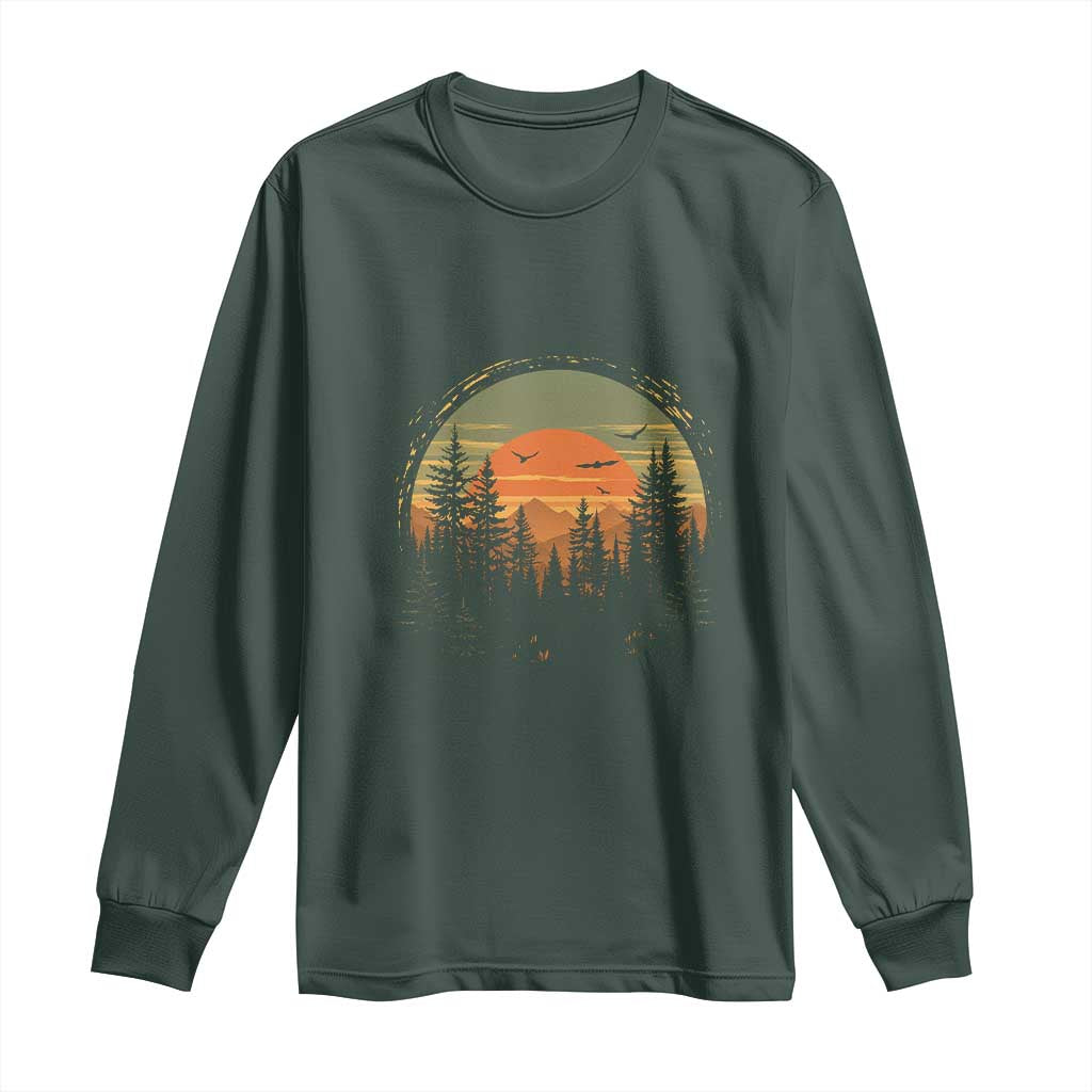 Retro Forest Trees Outdoors Nature Lover Long Sleeve Shirt TS11 Dark Forest Green Print Your Wear