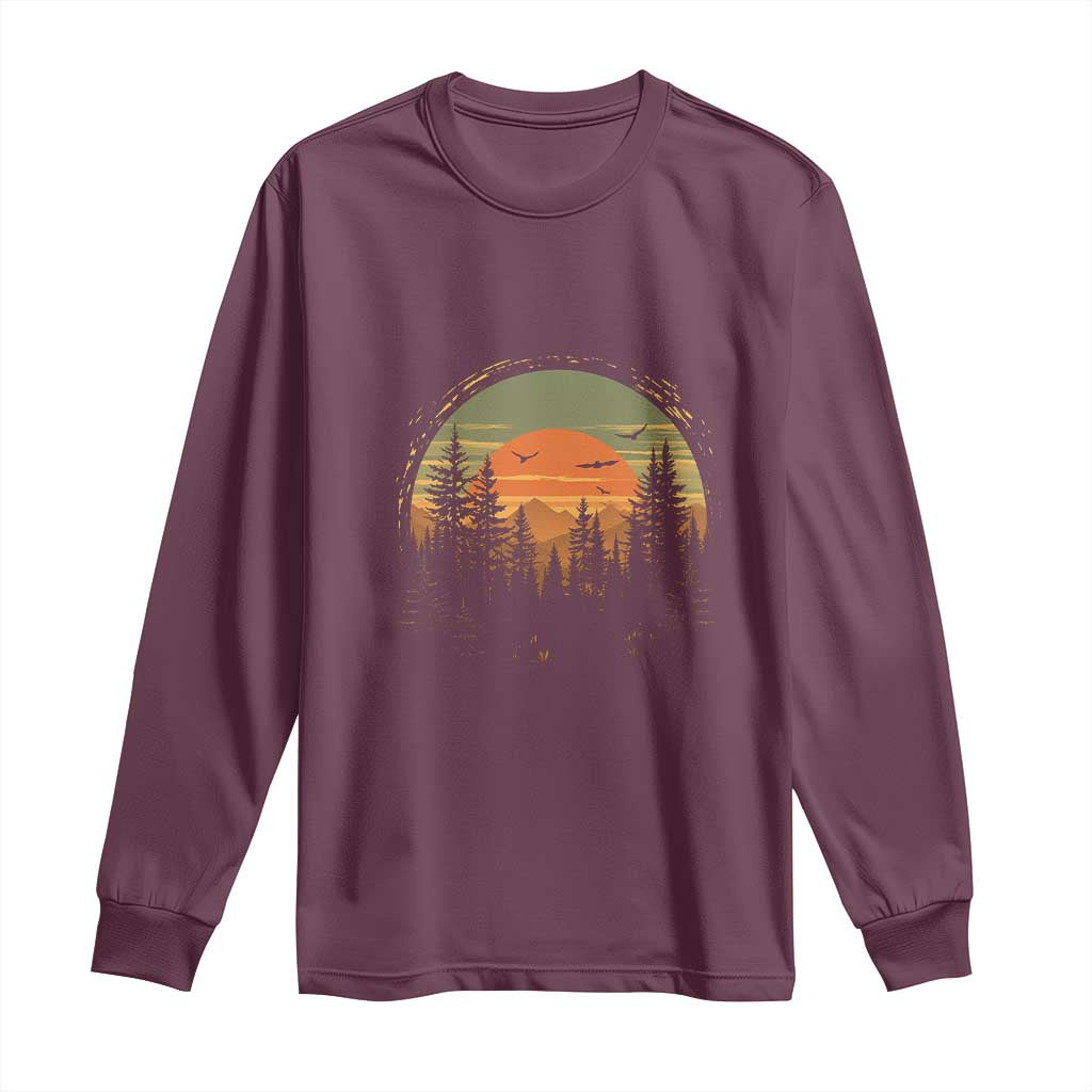 Retro Forest Trees Outdoors Nature Lover Long Sleeve Shirt TS11 Maroon Print Your Wear