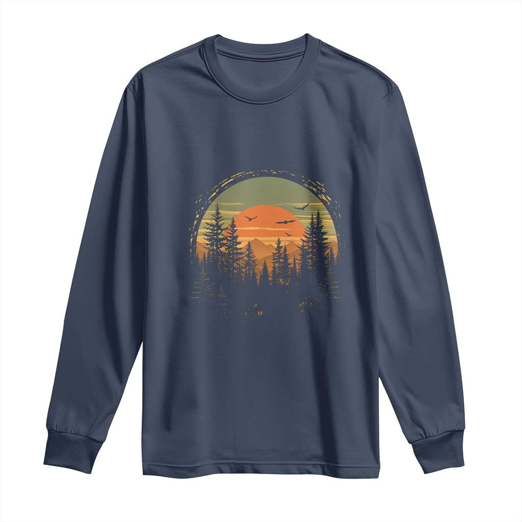 Retro Forest Trees Outdoors Nature Lover Long Sleeve Shirt TS11 Navy Print Your Wear