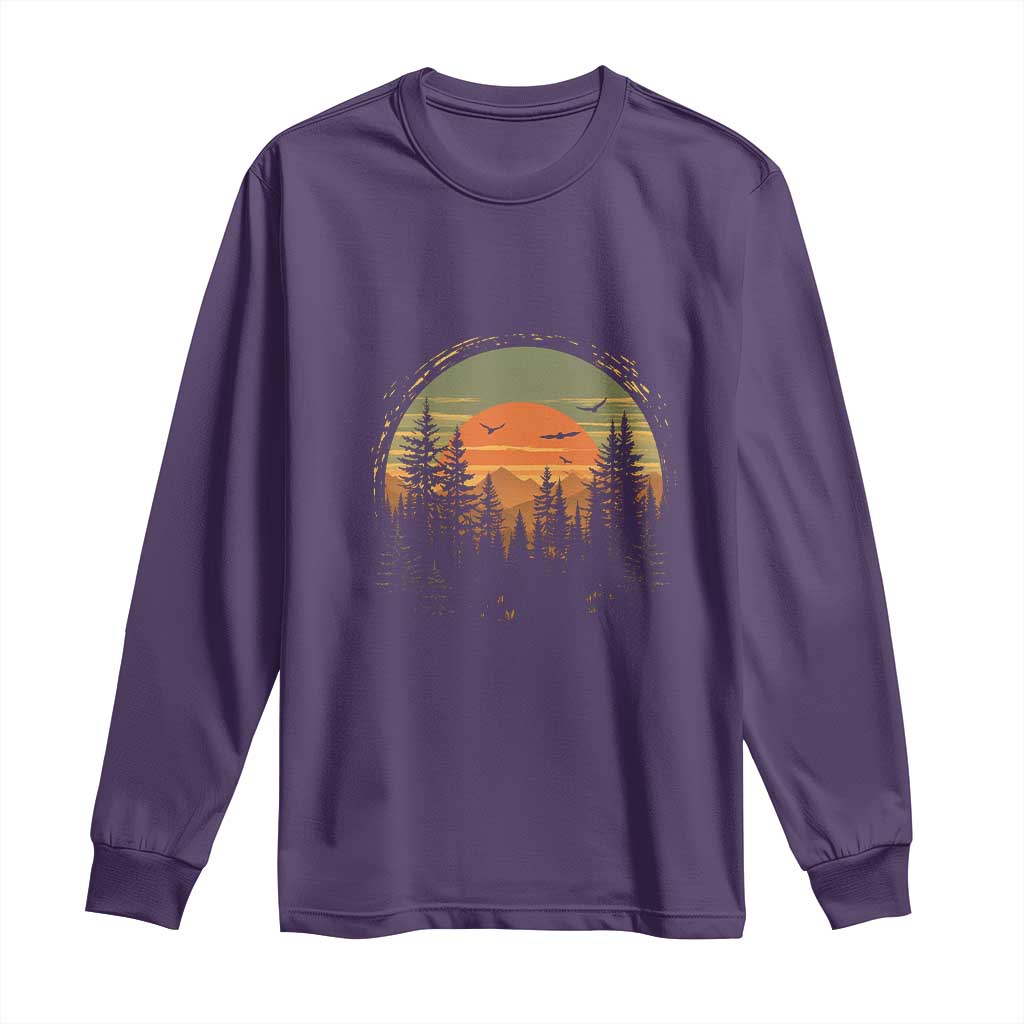Retro Forest Trees Outdoors Nature Lover Long Sleeve Shirt TS11 Purple Print Your Wear