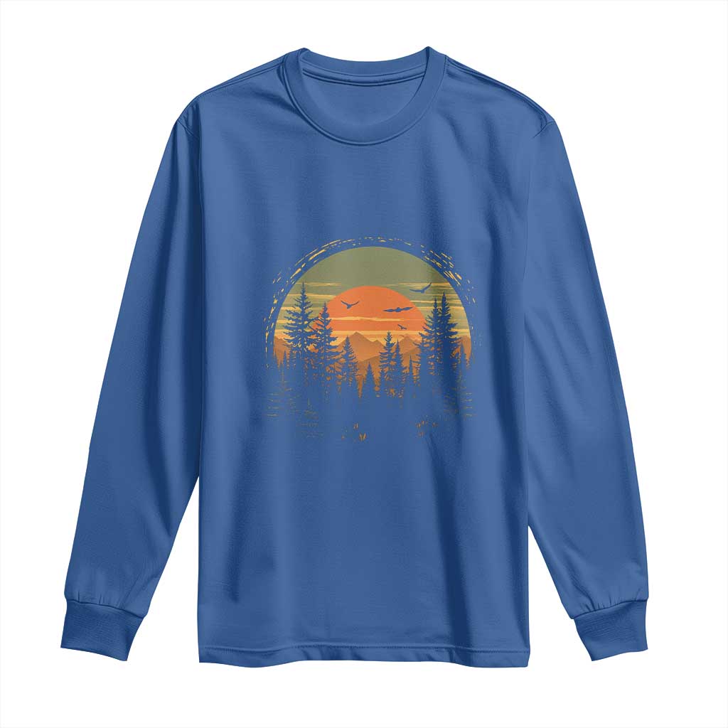 Retro Forest Trees Outdoors Nature Lover Long Sleeve Shirt TS11 Royal Blue Print Your Wear
