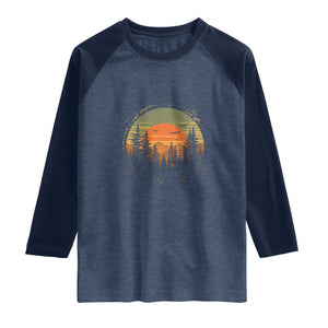 Retro Forest Trees Outdoors Nature Lover Raglan Shirt TS11 Heather Denim Navy Print Your Wear