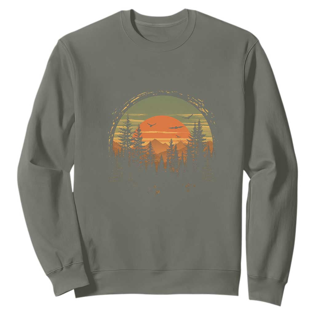 Retro Forest Trees Outdoors Nature Lover Sweatshirt TS11 Military Green Print Your Wear