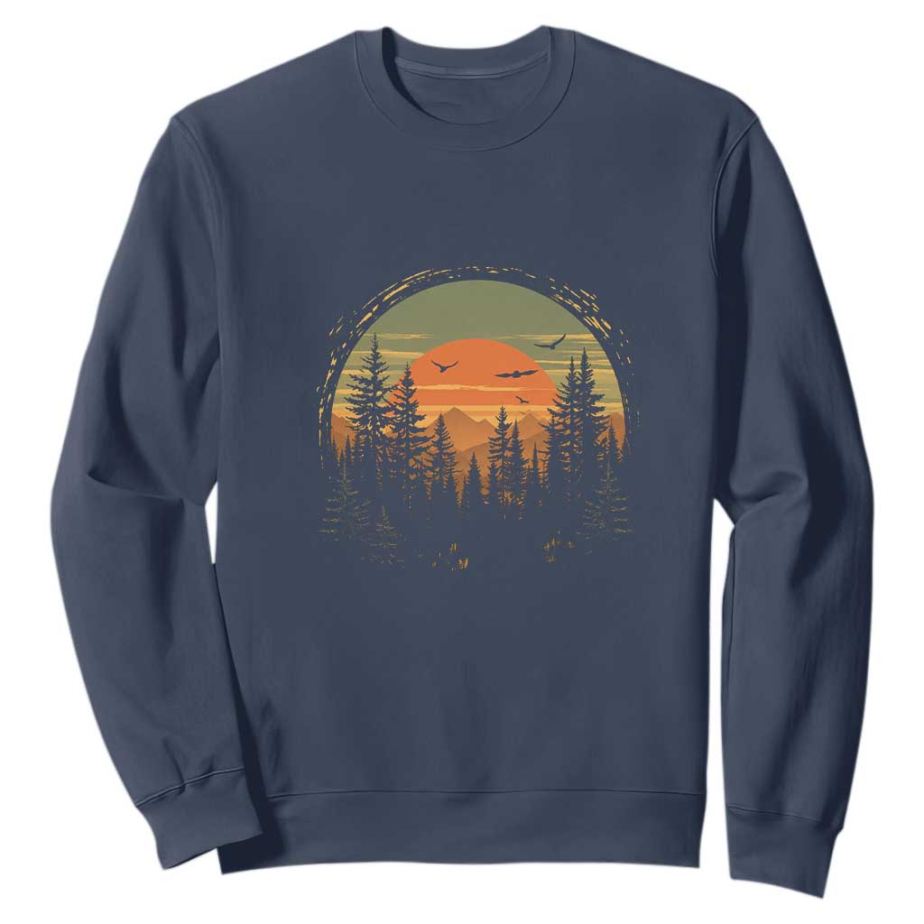 Retro Forest Trees Outdoors Nature Lover Sweatshirt TS11 Navy Print Your Wear