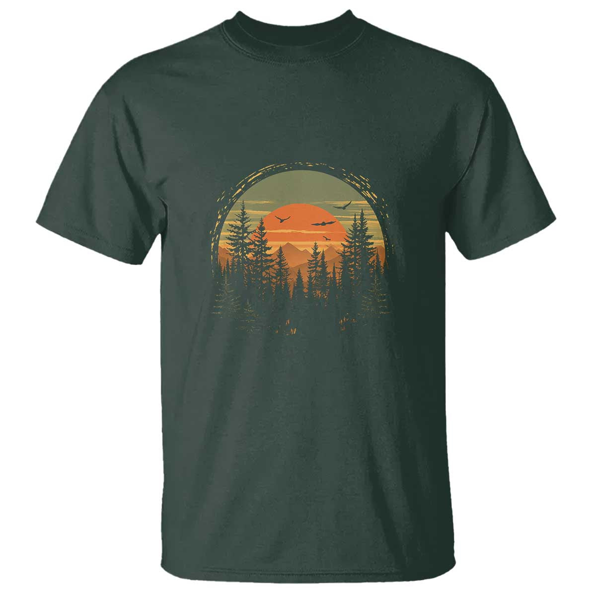 Retro Forest Trees Outdoors Nature Lover T Shirt TS11 Dark Forest Green Print Your Wear
