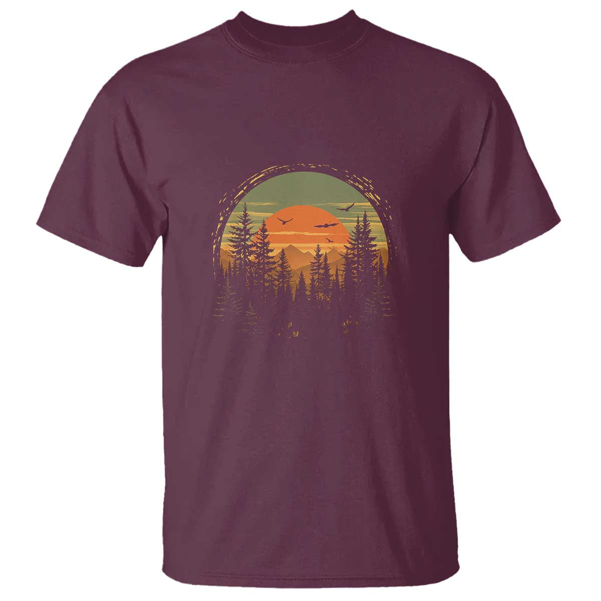 Retro Forest Trees Outdoors Nature Lover T Shirt TS11 Maroon Print Your Wear