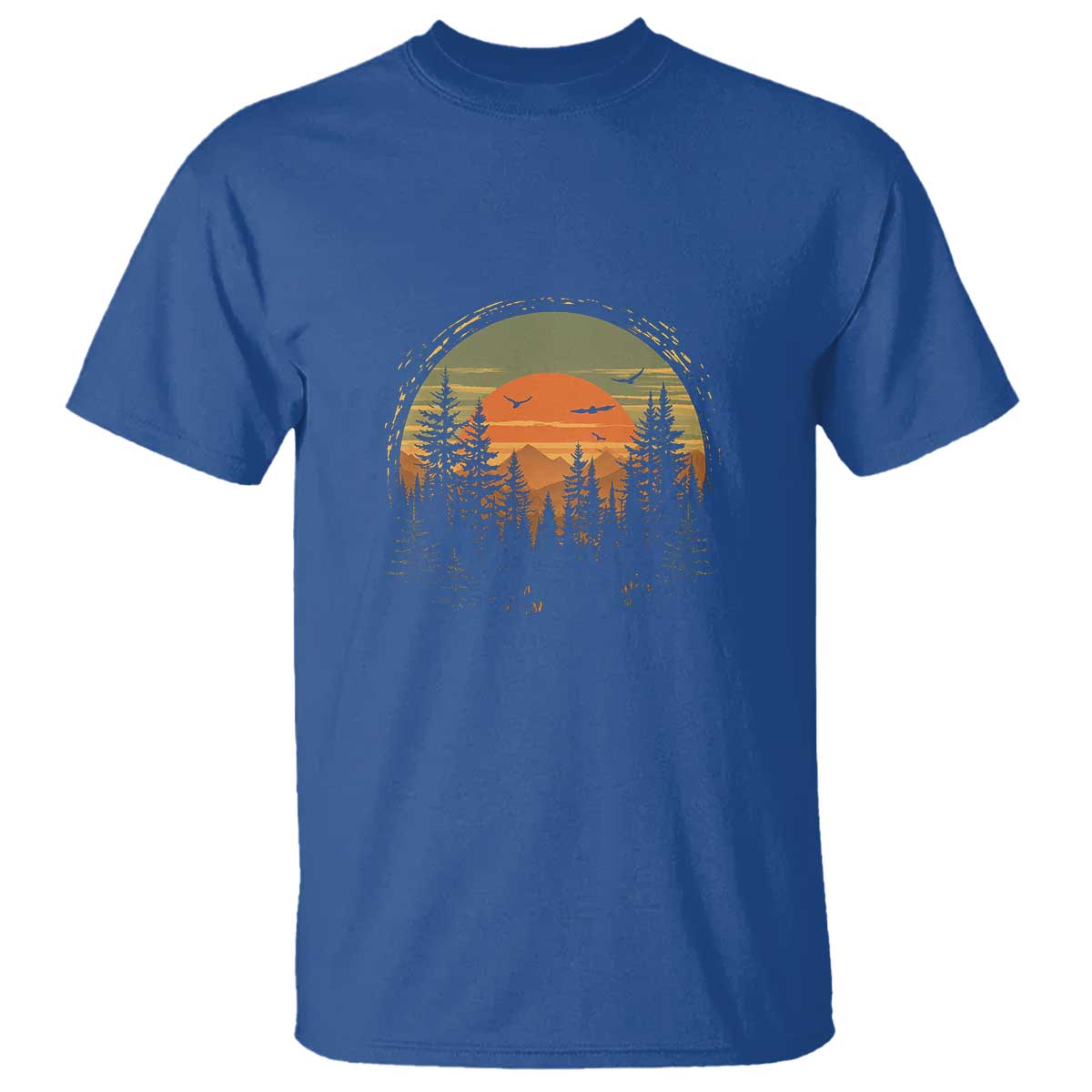Retro Forest Trees Outdoors Nature Lover T Shirt TS11 Royal Blue Print Your Wear