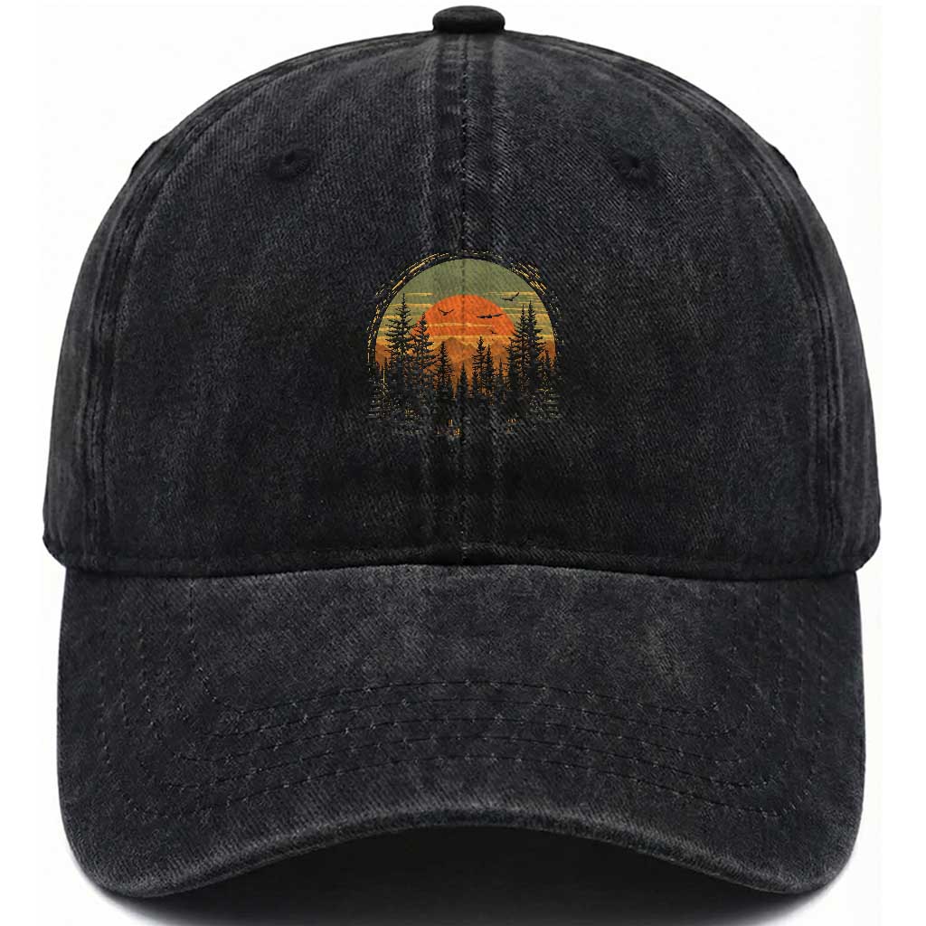 Retro Forest Trees Outdoors Nature Lover Washed Cotton Baseball Cap TS11 Print Your Wear